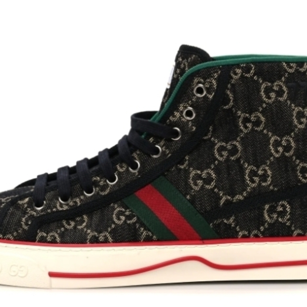 Gucci Men's Denim GG Monogram Web Mens 1977 Tennis High Top, NWT Size 11